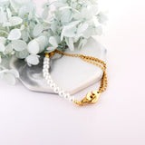 Handcuffs Accessories Bracelet with White Pearls 28cm Golden