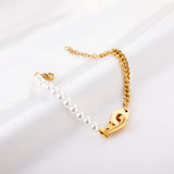 Handcuffs Accessories Bracelet with White Pearls 28cm Golden