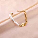 Handcuffs Accessories Bracelet with White Pearls 28cm Golden