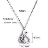 Swan with white & mixed color diamonds pendant necklace 45+5cm steel color