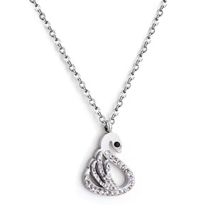 Swan with white & mixed color diamonds pendant necklace 45+5cm steel color