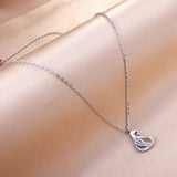 Swan with white & mixed color diamonds pendant necklace 45+5cm steel color