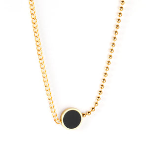 Black Shell Round Cake Pendant Necklace 45+5cm