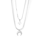 15.5x19mm Moon + 12x14mm Star Pendant Double Necklace 45+5cm