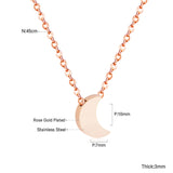 Rose Gold & Gold & Steel Color Glossy Curved Moon Pendant Necklace