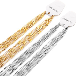 ASON 10pcs/bulk long necklace collar 0.4mm*45cm flat cross with steel tube matching chain steel color & gold stainless steel necklace wholesale