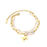 Pearls + M accessories double chain bracelet 17+5cm gold color