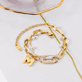 Pearls + M accessories double chain bracelet 17+5cm gold color