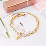 Pearls + M accessories double chain bracelet 17+5cm gold color