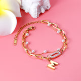 Pearls + M accessories double chain bracelet 17+5cm gold color