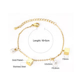 Pearls + square accessories bracelet 16 + 5cm gold color