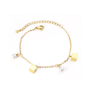 Pearls + square accessories bracelet 16 + 5cm gold color