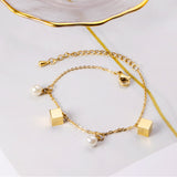 Pearls + square accessories bracelet 16 + 5cm gold color