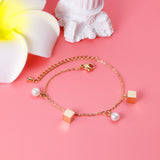 Pearls + square accessories bracelet 16 + 5cm gold color