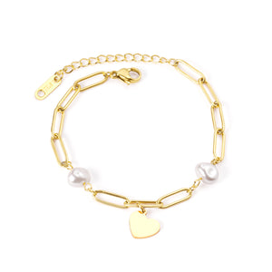 Pearls + heart-shaped accessories bracelet 16 + 5cm gold color