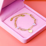 Pearls + heart-shaped accessories bracelet 16 + 5cm gold color