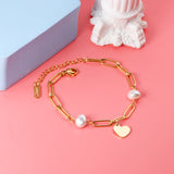 Pearls + heart-shaped accessories bracelet 16 + 5cm gold color