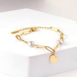 Pearls + heart-shaped accessories bracelet 16 + 5cm gold color