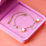 Pearls + square accessories bracelet 16 + 5cm gold color