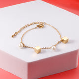 Pearls + square accessories bracelet 16 + 5cm gold color