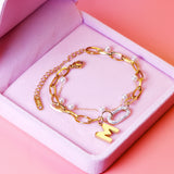 Pearls + M accessories double chain bracelet 17+5cm gold color