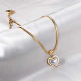 Heart pearl pendant necklace 37+5cm gold color