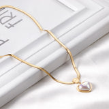 Heart pearl pendant necklace 37+5cm gold color