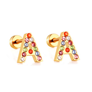 12 pairs Steel/Gold Monogram Screwback Earrings A-Z