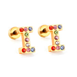 12 pairs Steel/Gold Monogram Screwback Earrings A-Z