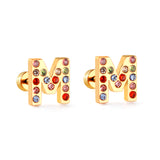 12 pairs Steel/Gold Monogram Screwback Earrings A-Z