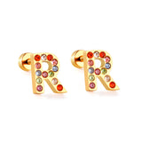 12 pairs Steel/Gold Monogram Screwback Earrings A-Z