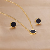 12mm Round Black Shell Set Steel/Gold