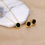 12mm Round Black Shell Set Steel/Gold