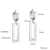 3x12mm earclips + 9.5x25mm rectangular glossy earrings