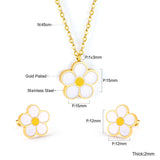 Peach Blossom Oil Drip White Jewelry Set Steel/Gold