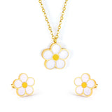 Peach Blossom Oil Drip White Jewelry Set Steel/Gold