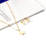 Peach Blossom Oil Drip White Jewelry Set Steel/Gold