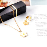 Peach Blossom Oil Drip White Jewelry Set Steel/Gold