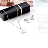 Peach Blossom Oil Drip White Jewelry Set Steel/Gold