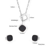 Square Black Shell Jewelry Set Steel / Gold