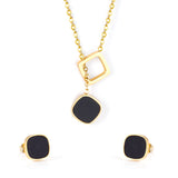 Square Black Shell Jewelry Set Steel / Gold