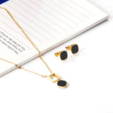 Square Black Shell Jewelry Set Steel / Gold