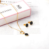 Square Black Shell Jewelry Set Steel / Gold