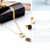 Square Black Shell Jewelry Set Steel / Gold