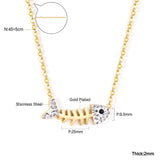 25*9.5mm fish bone pendant with white diamonds necklace 45+5cm