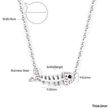 25*9.5mm fish bone pendant with white diamonds necklace 45+5cm