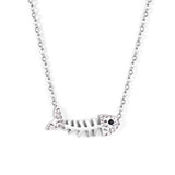 25*9.5mm fish bone pendant with white diamonds necklace 45+5cm