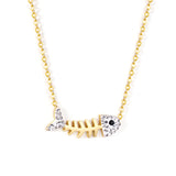 25*9.5mm fish bone pendant with white diamonds necklace 45+5cm