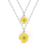 11x12mm+14x15mm Chrysanthemum Yellow & Mixed Color Pendant Double Necklace 45+5cm