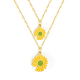 11x12mm+14x15mm Chrysanthemum Yellow & Mixed Color Pendant Double Necklace 45+5cm